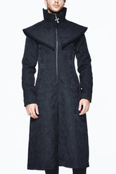 Black Gothic Pattern Mens Coat With Shawl Collar